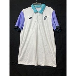 Adidas Polo Shirt Mens Medium White Green Purple East Coast Pro Casual Rugby